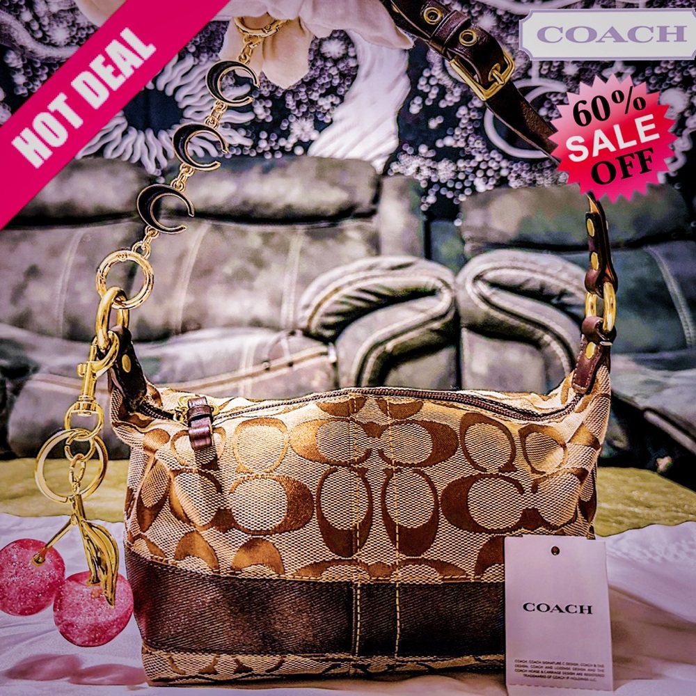Vintage Coach Y2K soho shoulder Bag small Gold and Brown Designer Shoulder Bag - Picture 6 of 17